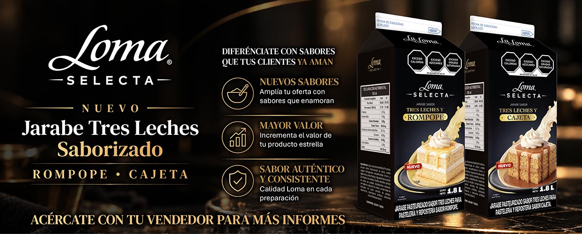 Jarabe tres leches saborizado Rompope y Cajeta La Loma Selecta para repostería